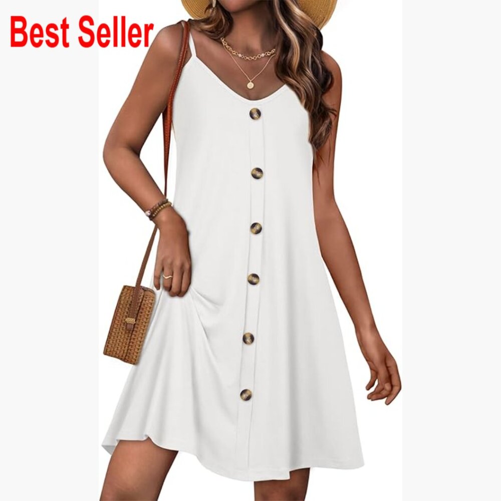 Spaghetti Strap Button Down Sundress With Pockets… - image 1